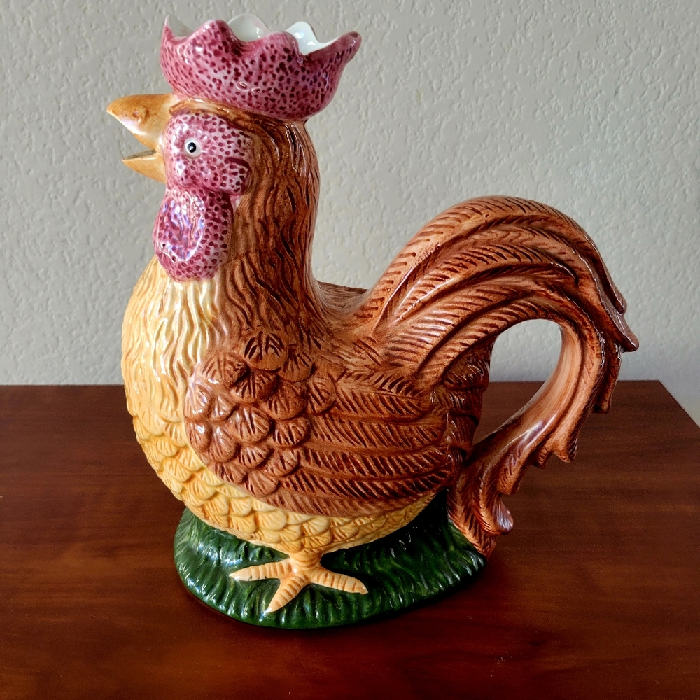 Vtg Block Country Farm by Gear Hand Painted Ceramic Rooster Pitcher